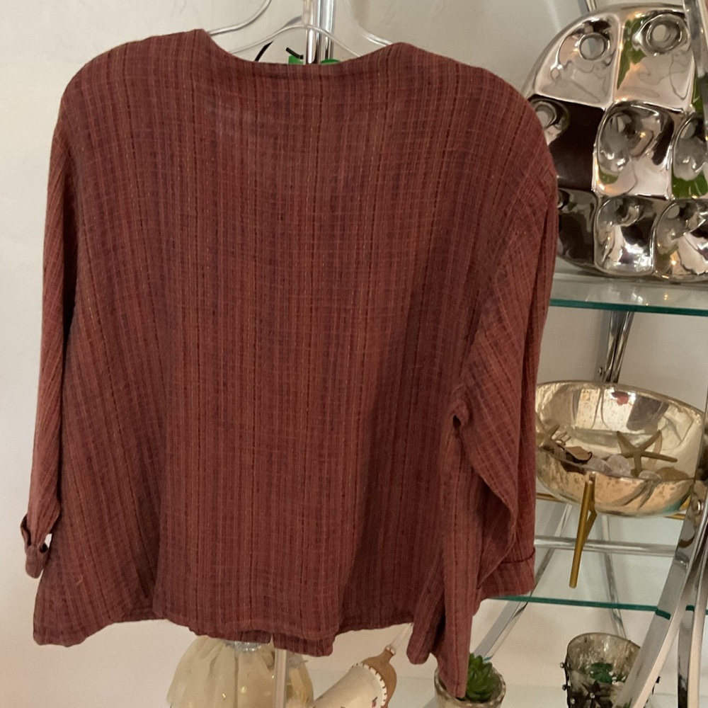 Flax Burgundy/Rust Textured Button Up Shirt 100% Linen Size Large - Picture 3 of 3
